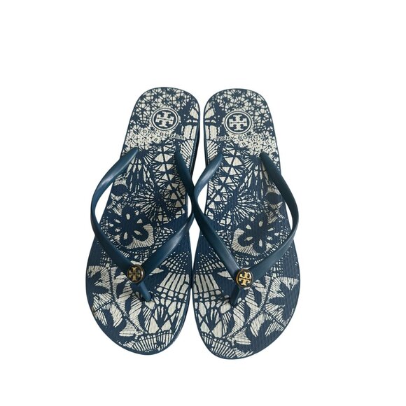 TORY BURCH Blue Platform Flip Flops Sandals Size 10 - Picture 9 of 10